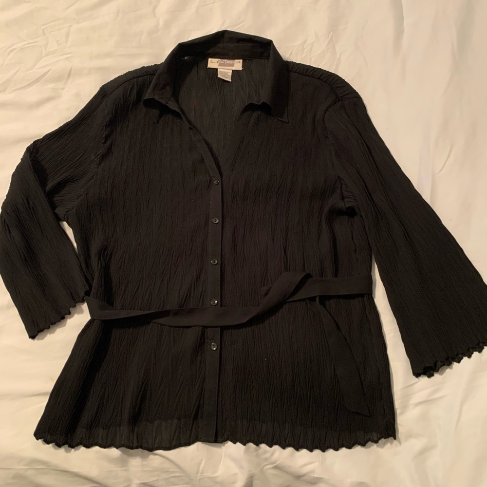 xl textured black button down with tie NWOT
